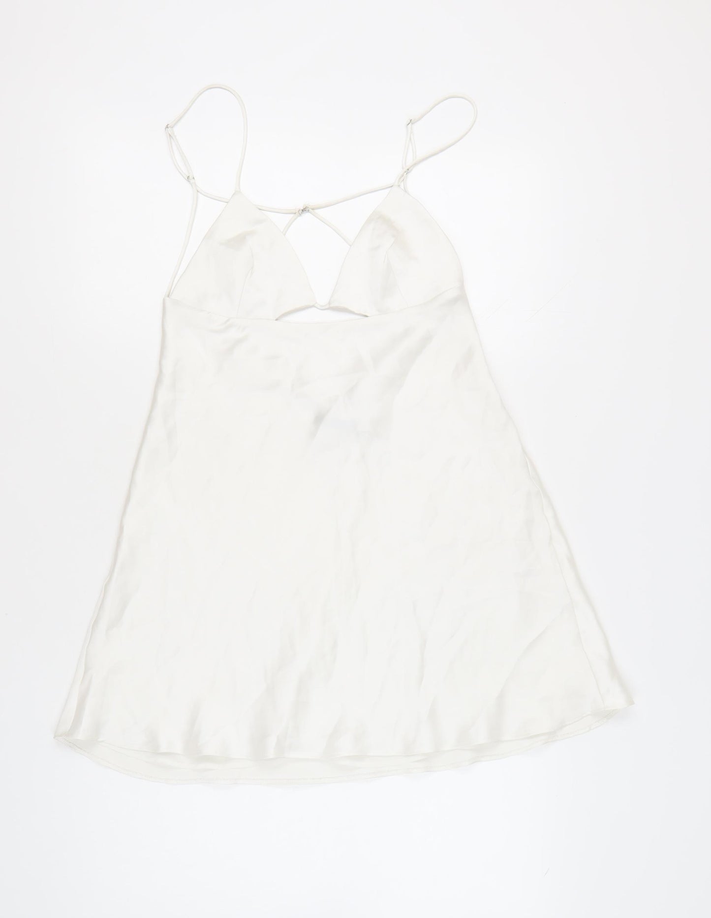 Zara Women’s White Slip Dress Size 14 V-Neck Strappy Satin