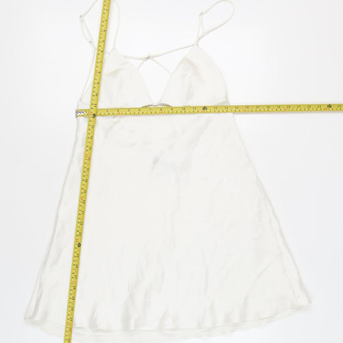 Zara Women’s White Slip Dress Size 14 V-Neck Strappy Satin