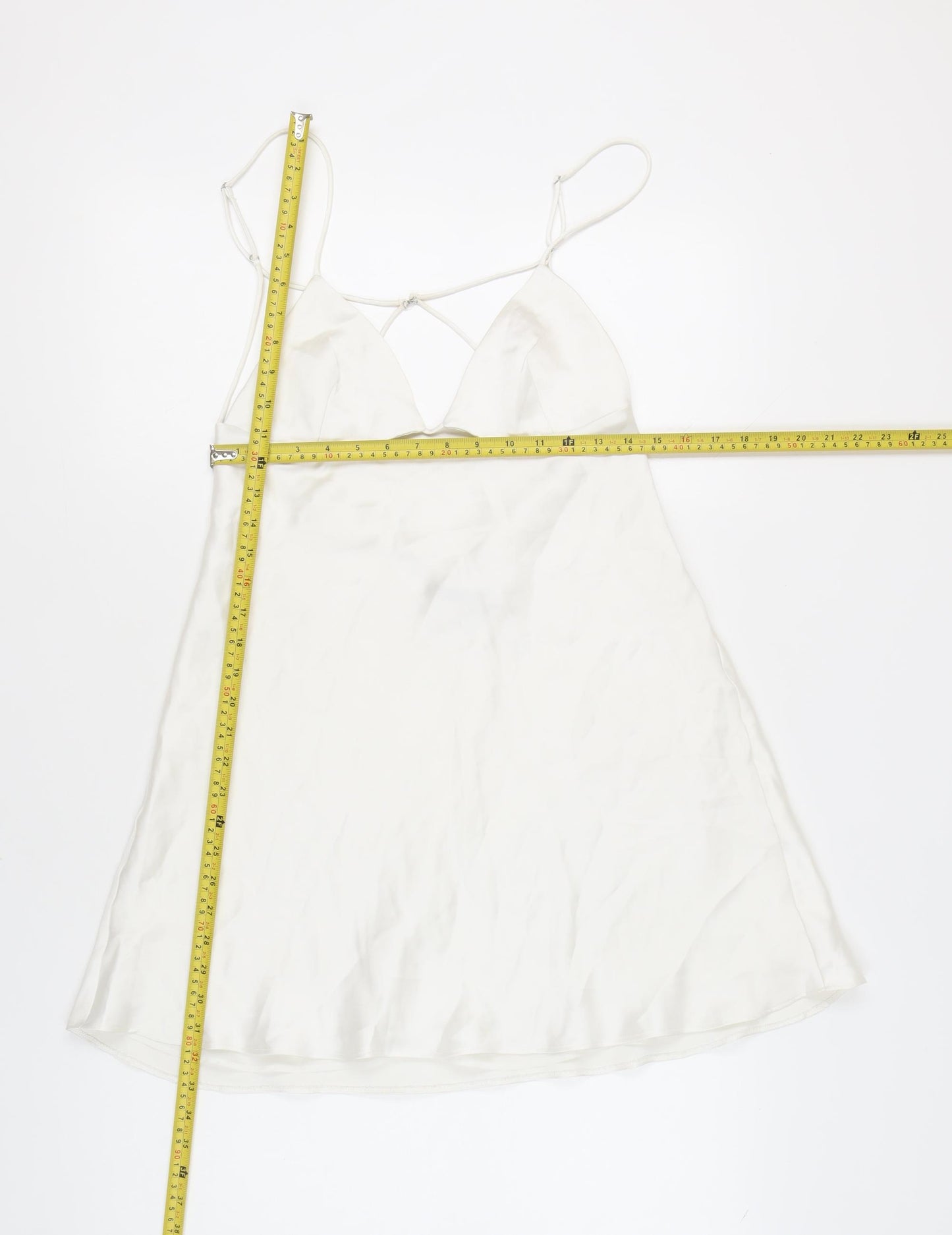 Zara Women’s White Slip Dress Size 14 V-Neck Strappy Satin