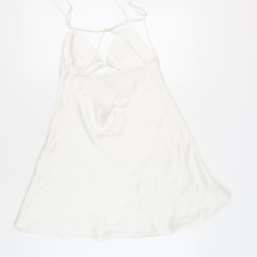 Zara Women’s White Slip Dress Size 14 V-Neck Strappy Satin