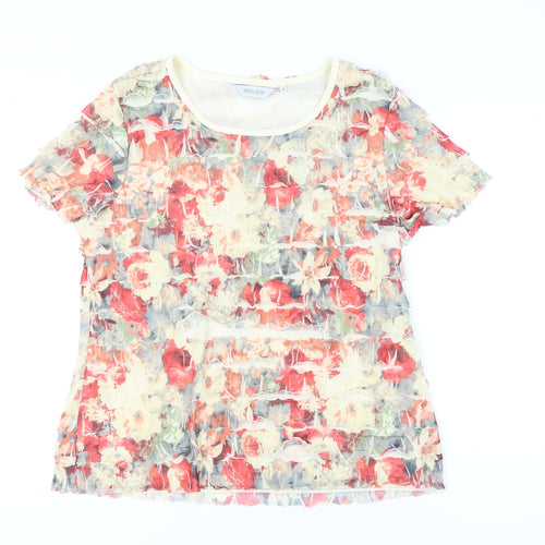 Preview Womens Multicoloured Floral Sheer T-Shirt Size 18 Scoop Neck