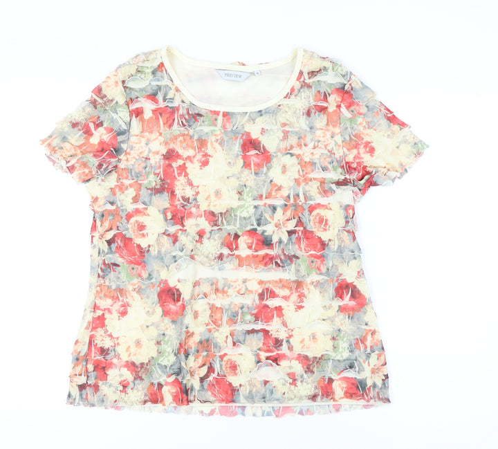 Preview Womens Multicoloured Floral Sheer T-Shirt Size 18 Scoop Neck