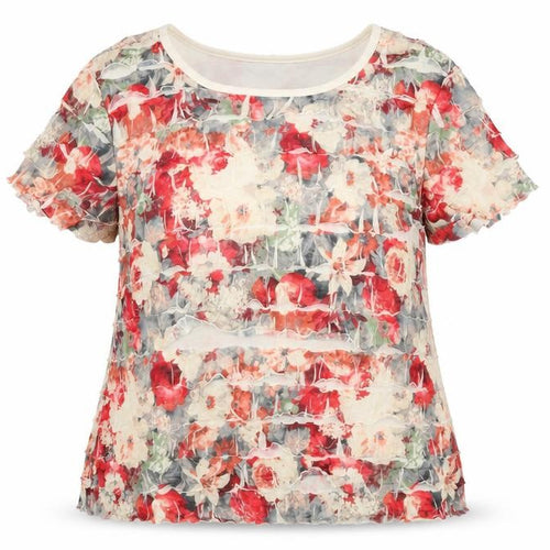 Preview Womens Multicoloured Floral Sheer T-Shirt Size 18 Scoop Neck