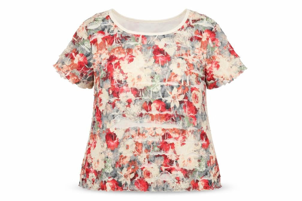 Preview Womens Multicoloured Floral Sheer T-Shirt Size 18 Scoop Neck