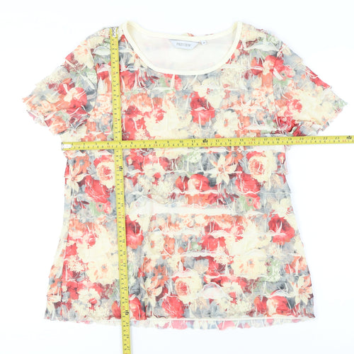 Preview Womens Multicoloured Floral Sheer T-Shirt Size 18 Scoop Neck