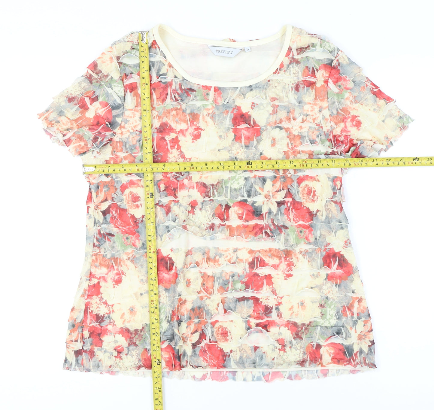 Preview Womens Multicoloured Floral Sheer T-Shirt Size 18 Scoop Neck