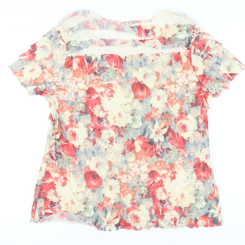 Preview Womens Multicoloured Floral Sheer T-Shirt Size 18 Scoop Neck