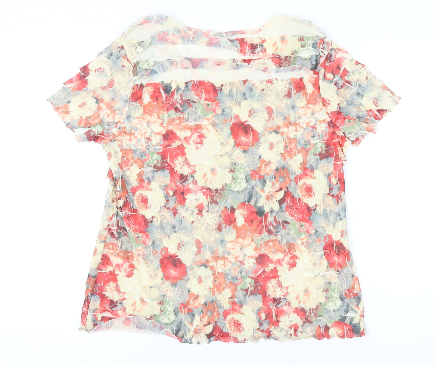 Preview Womens Multicoloured Floral Sheer T-Shirt Size 18 Scoop Neck