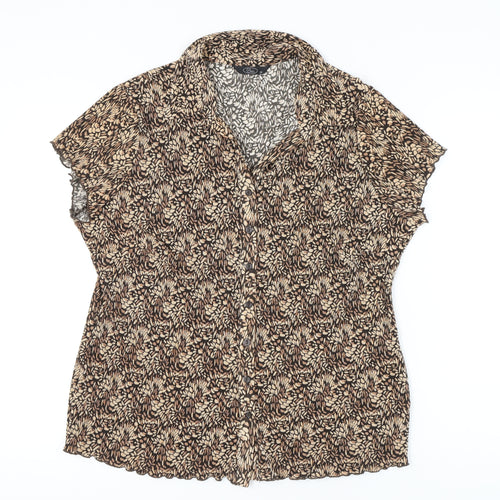 Bm Womens Brown Size 22 Button-Up Floral Short Sleeve Blouse