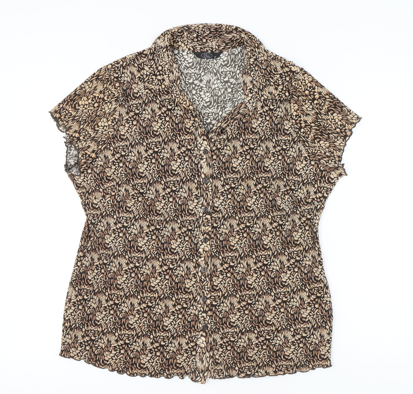 Bm Womens Brown Size 22 Button-Up Floral Short Sleeve Blouse