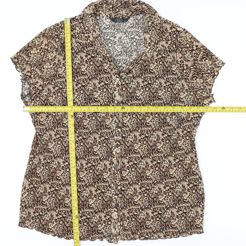 Bm Womens Brown Size 22 Button-Up Floral Short Sleeve Blouse