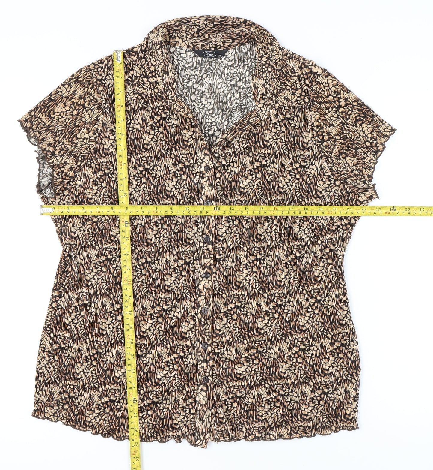 Bm Womens Brown Size 22 Button-Up Floral Short Sleeve Blouse
