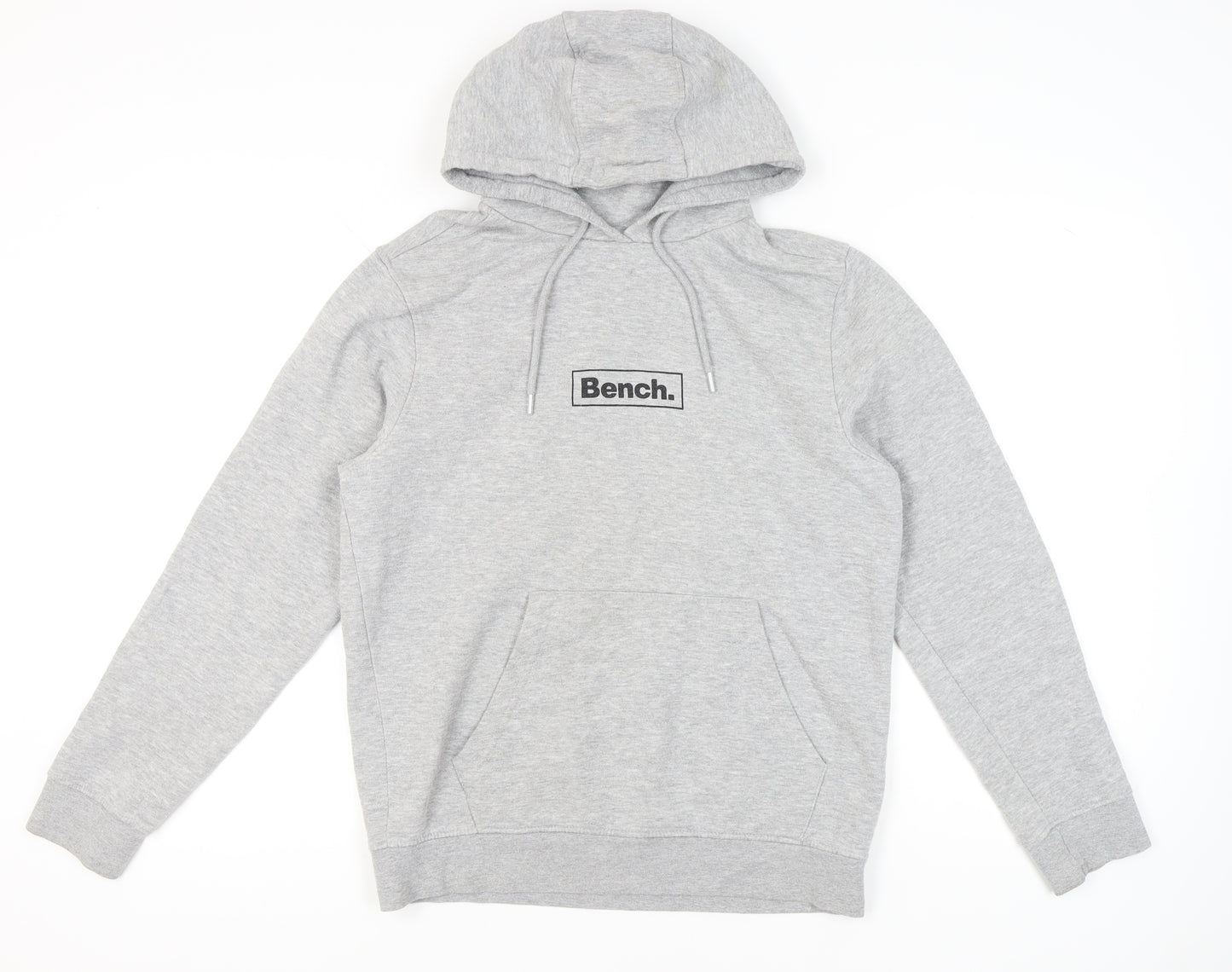 Bench Mens Grey Pullover Hoodie L Regular Fit Logo Sweatshirt