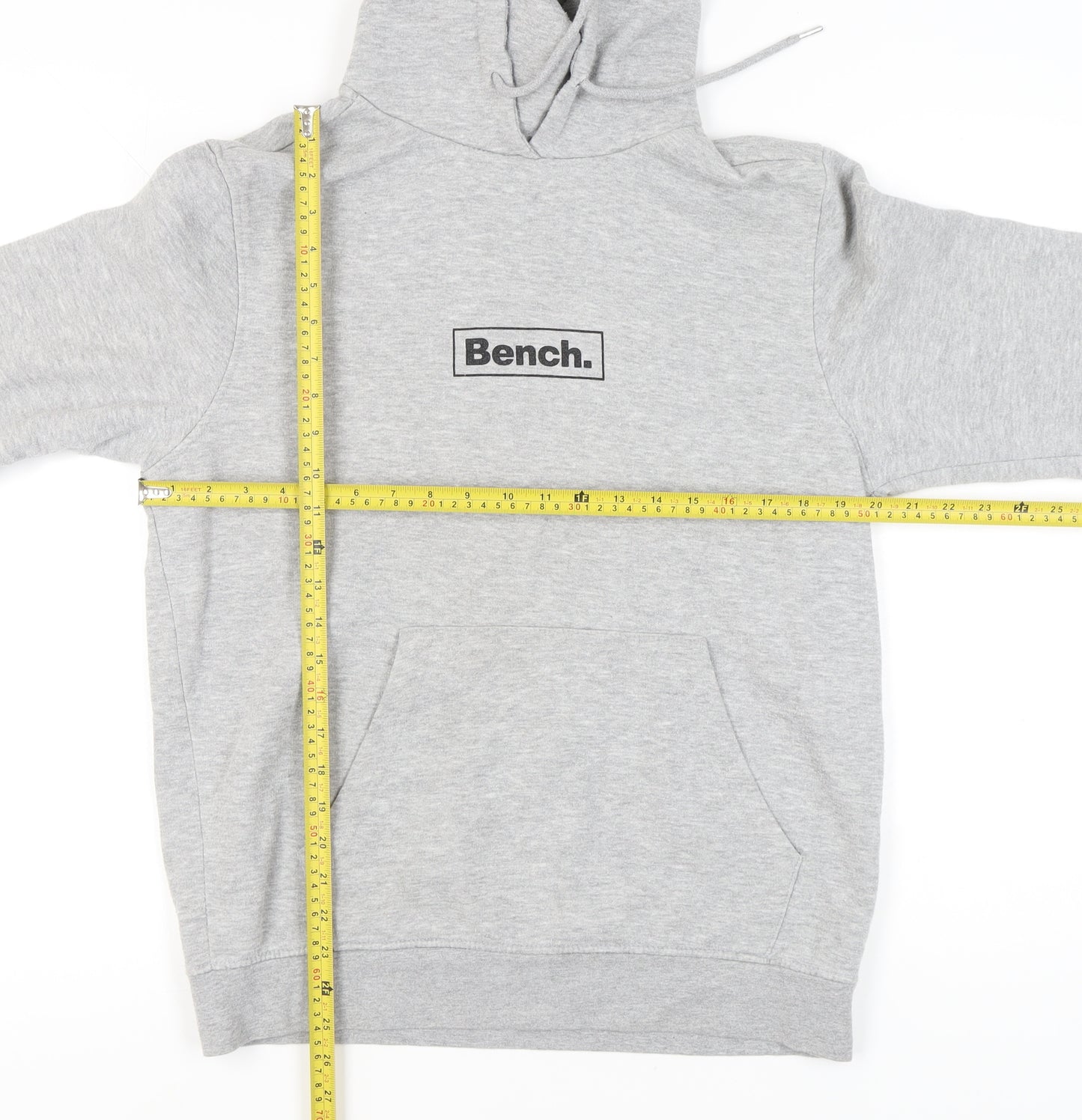 Bench Mens Grey Pullover Hoodie L Regular Fit Logo Sweatshirt