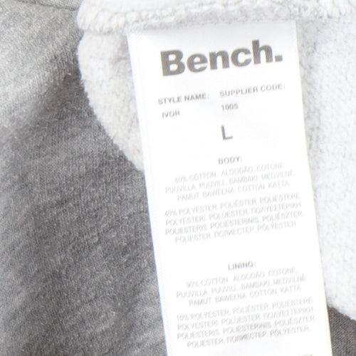 Bench Mens Grey Pullover Hoodie L Regular Fit Logo Sweatshirt