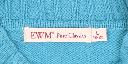 EWM Women’s Blue Cable Knit Mock Neck Jumper Size 18