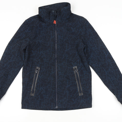 H&M Boys Blue Geometric Softshell Jacket Age 14 Years Full Zip