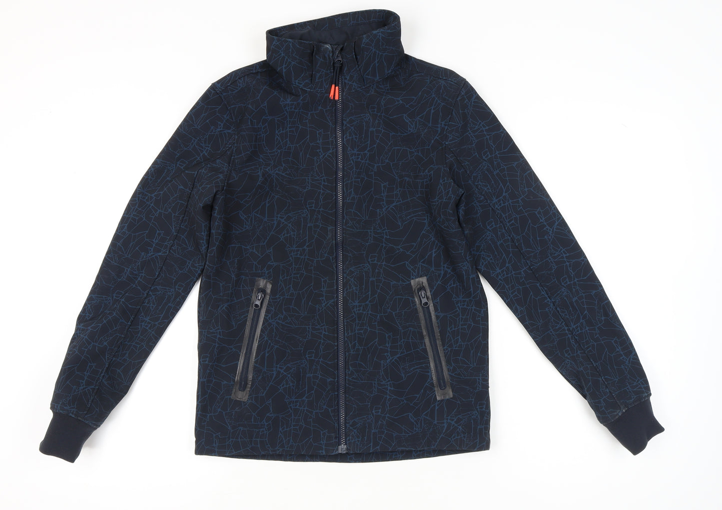 H&M Boys Blue Geometric Softshell Jacket Age 14 Years Full Zip