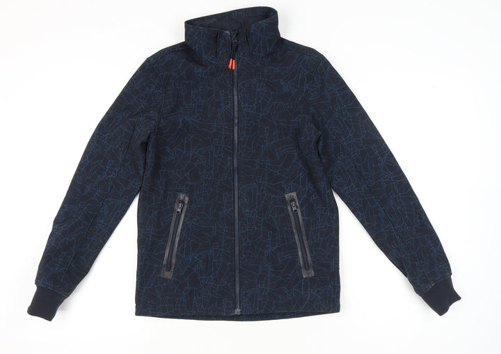 H&M Boys Blue Geometric Softshell Jacket Age 14 Years Full Zip