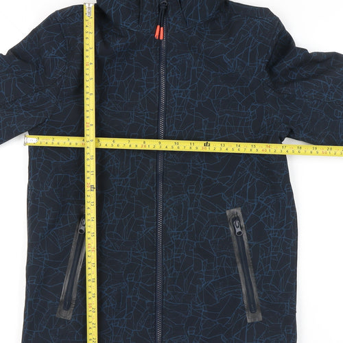 H&M Boys Blue Geometric Softshell Jacket Age 14 Years Full Zip