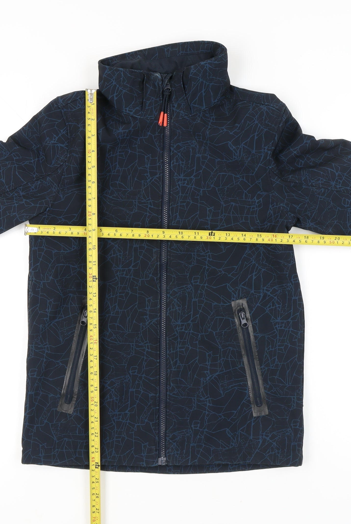 H&M Boys Blue Geometric Softshell Jacket Age 14 Years Full Zip