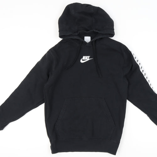 Nike Womens Black XS Pullover Hoodie Sweatshirt Logo Tape Sleeve