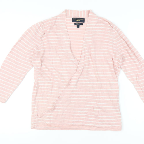 Paul Costelloe Women’s Pink Striped Linen Cardigan L V-Neck