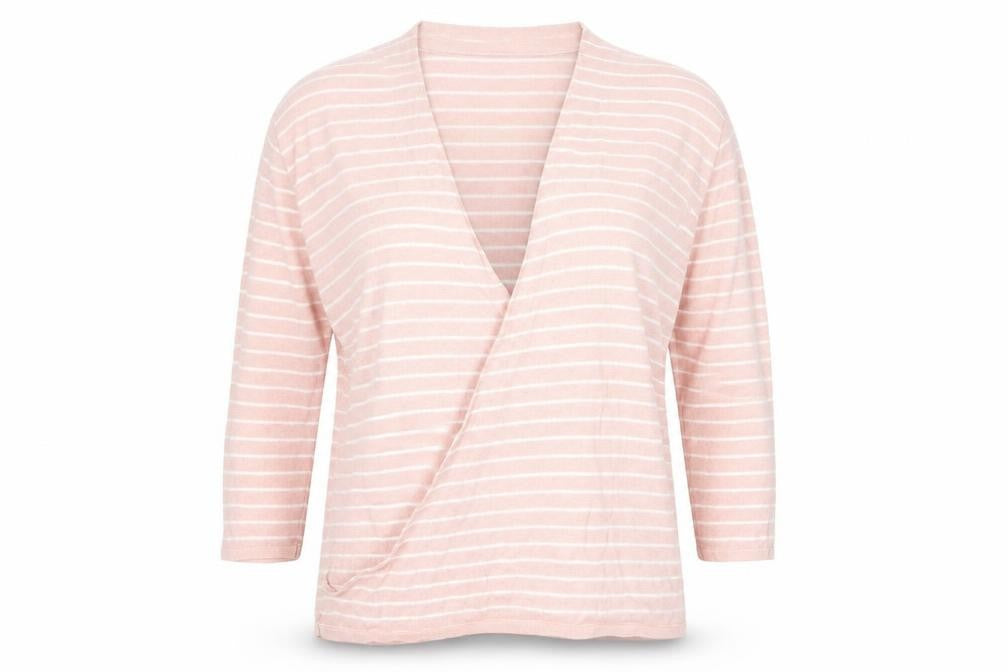 Paul Costelloe Women’s Pink Striped Linen Cardigan L V-Neck