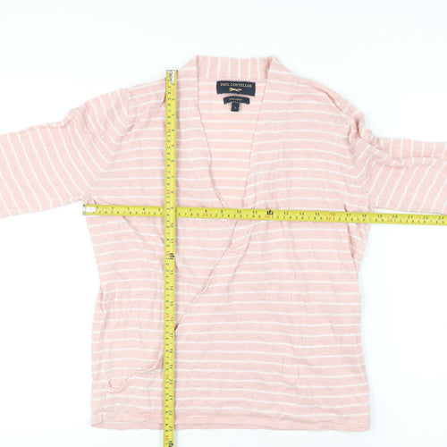 Paul Costelloe Women’s Pink Striped Linen Cardigan L V-Neck