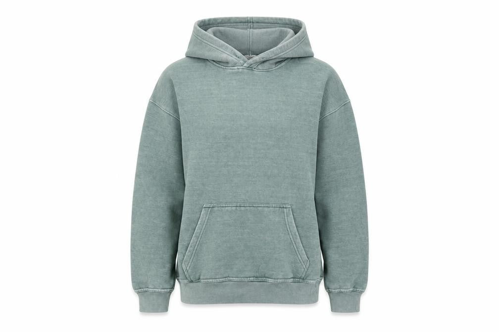Front view of Vintage Collection women’s green pullover hoodie, size M, wolfsburg graphic