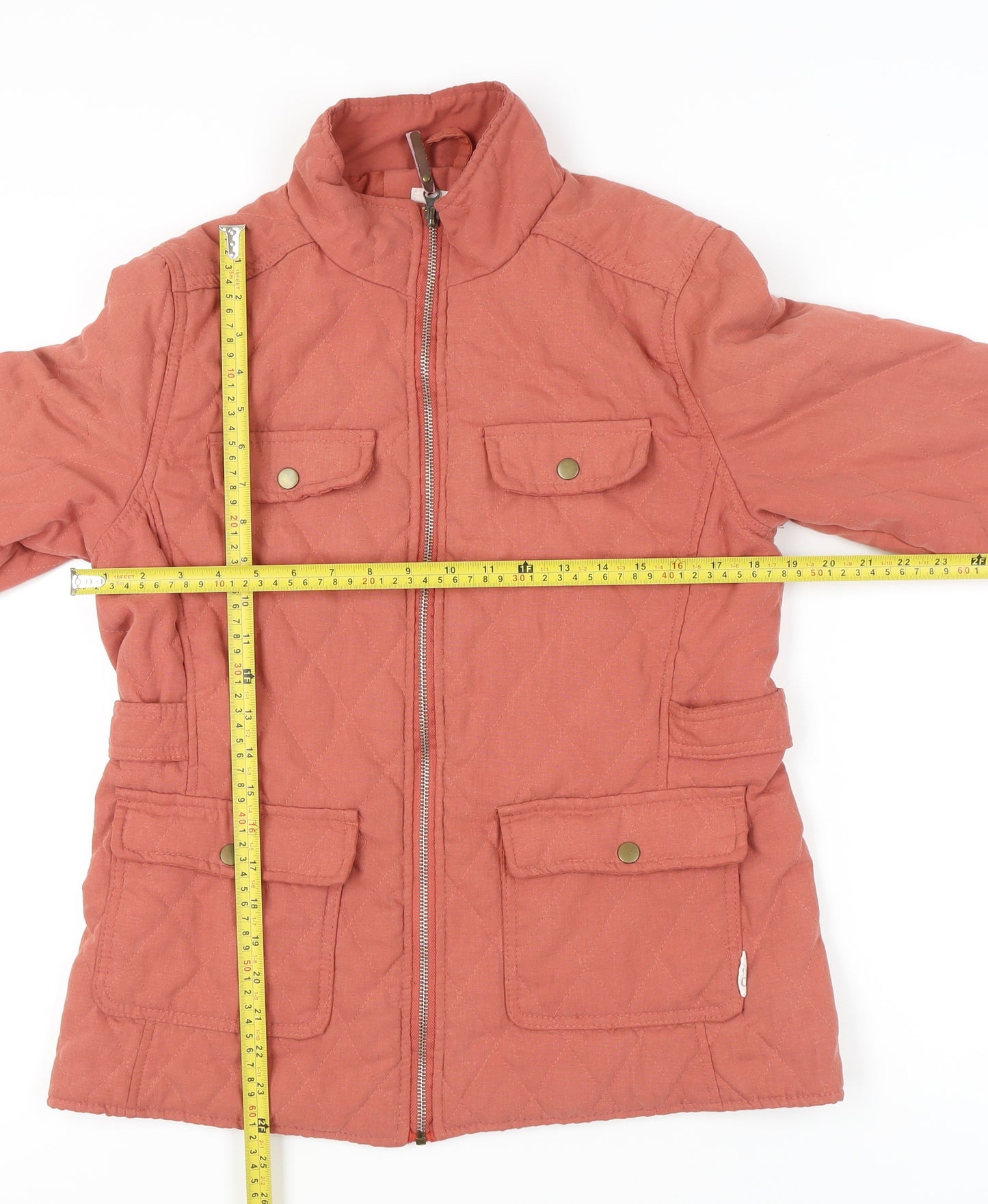 RED Women's Orange Quilted Jacket L Full Zip Pockets Casual