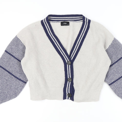 CDER Womens Beige Striped Cardigan XL V-Neck Knit Jumper