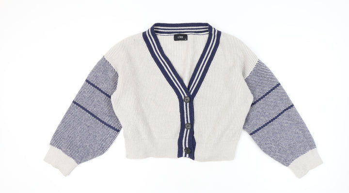 CDER Womens Beige Striped Cardigan XL V-Neck Knit Jumper