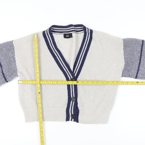 CDER Womens Beige Striped Cardigan XL V-Neck Knit Jumper