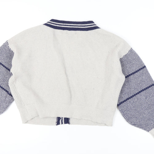 CDER Womens Beige Striped Cardigan XL V-Neck Knit Jumper