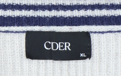 CDER Womens Beige Striped Cardigan XL V-Neck Knit Jumper