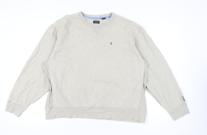 IZOD Men’s Beige Pullover Sweatshirt 2XL Logo Crew Neck Long Sleeve