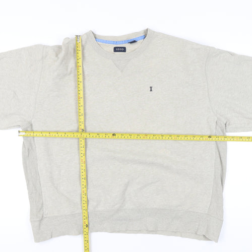IZOD Men’s Beige Pullover Sweatshirt 2XL Logo Crew Neck Long Sleeve