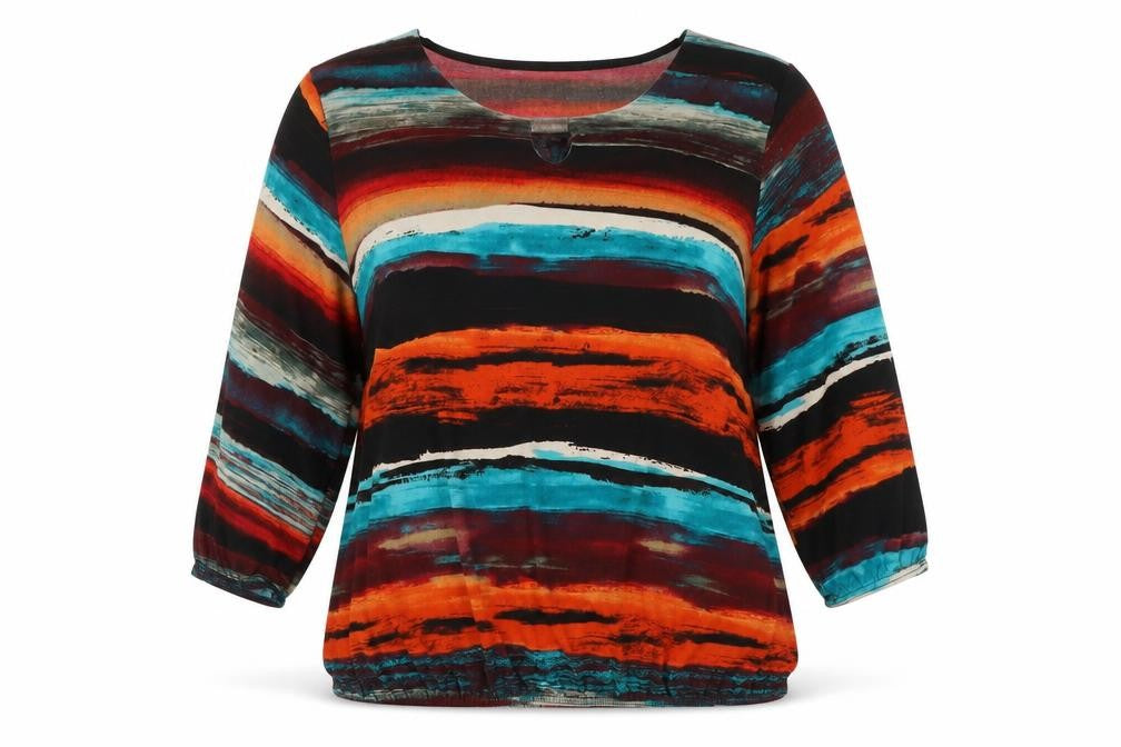 Front view of Envy Women’s Multicoloured Striped Tunic Blouse, size UK 16