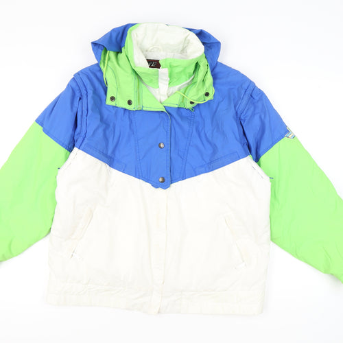 Nevica Womens Ski Jacket Blue Green White Size 14 Hooded Winter Coat