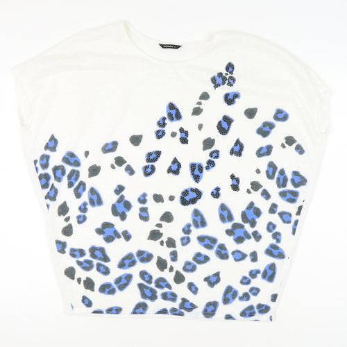 Roman Women’s White Leopard Print T-Shirt Size 16 Casual Spring