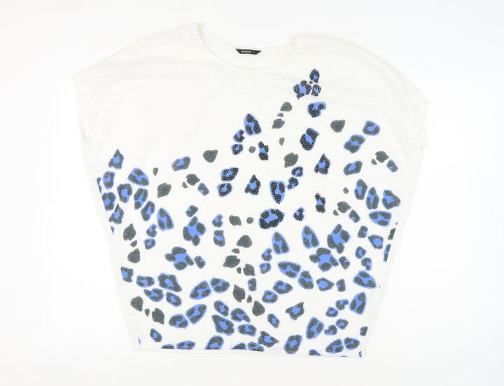Roman Women’s White Leopard Print T-Shirt Size 16 Casual Spring