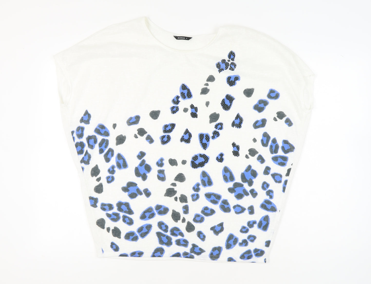 Roman Women’s White Leopard Print T-Shirt Size 16 Casual Spring