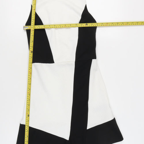 Miss Selfridge Womens Black White Size 8 Bodycon Colourblock Short Dress