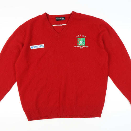 Henbury Men’s Red Wool V-Neck Pullover Jumper L Casual Sportswear