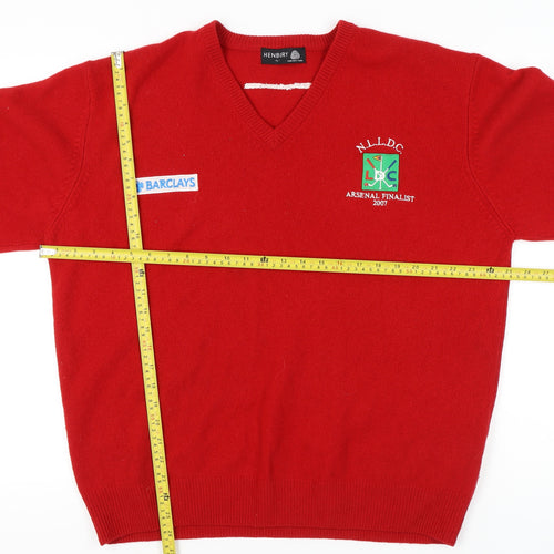 Henbury Men’s Red Wool V-Neck Pullover Jumper L Casual Sportswear