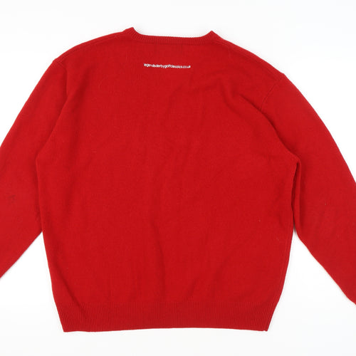 Henbury Men’s Red Wool V-Neck Pullover Jumper L Casual Sportswear