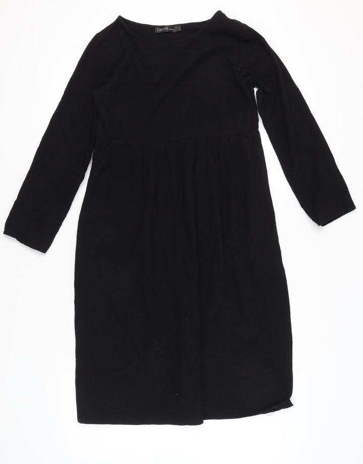 Zanzea Women Black Cotton A-Line Knee Length Dress Size S