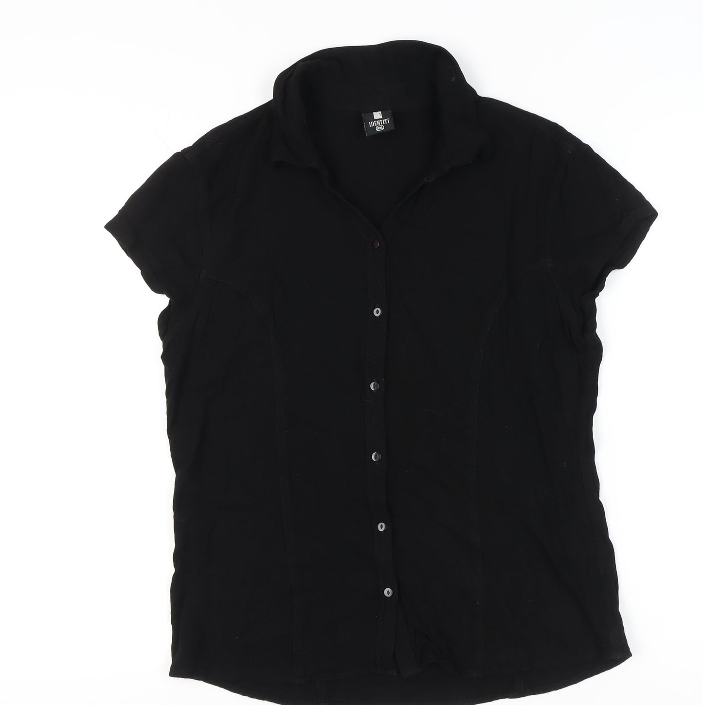 Identiti Womens Black Button-Up Shirt 2XL Short Sleeve Collared