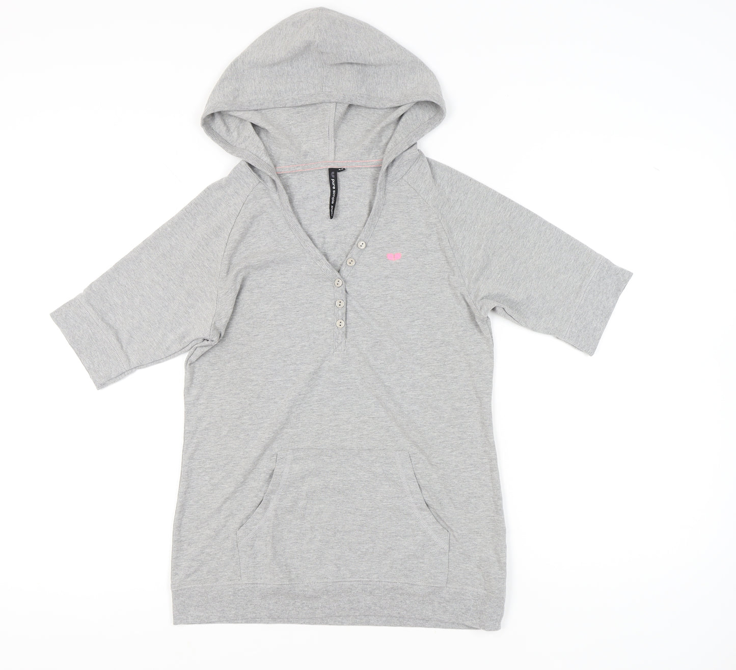 Pure Simple Sport Womens Grey Size 12 Hooded V-Neck T-Shirt